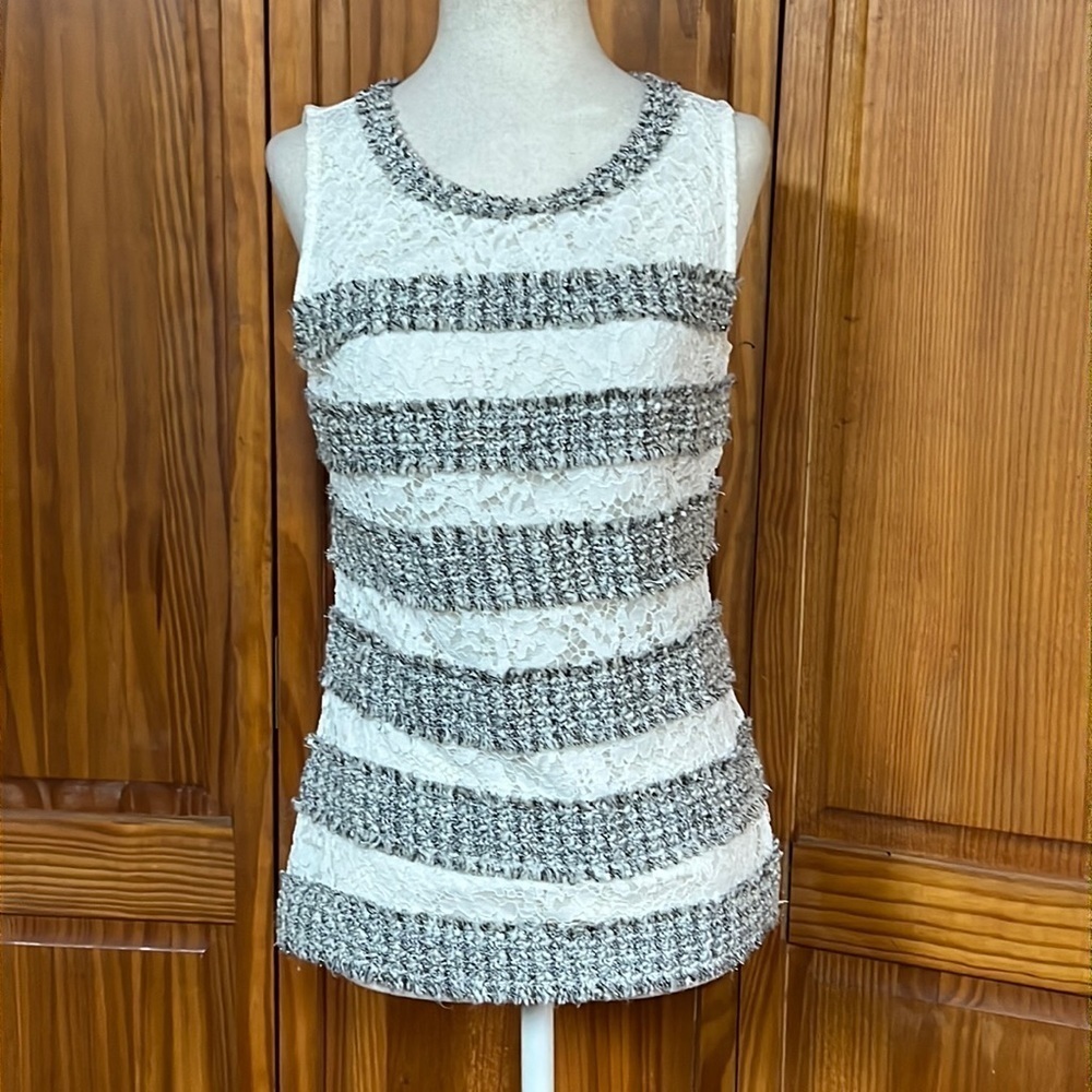 J. Crew Sleeveless Top with Fringe and Lace Detail